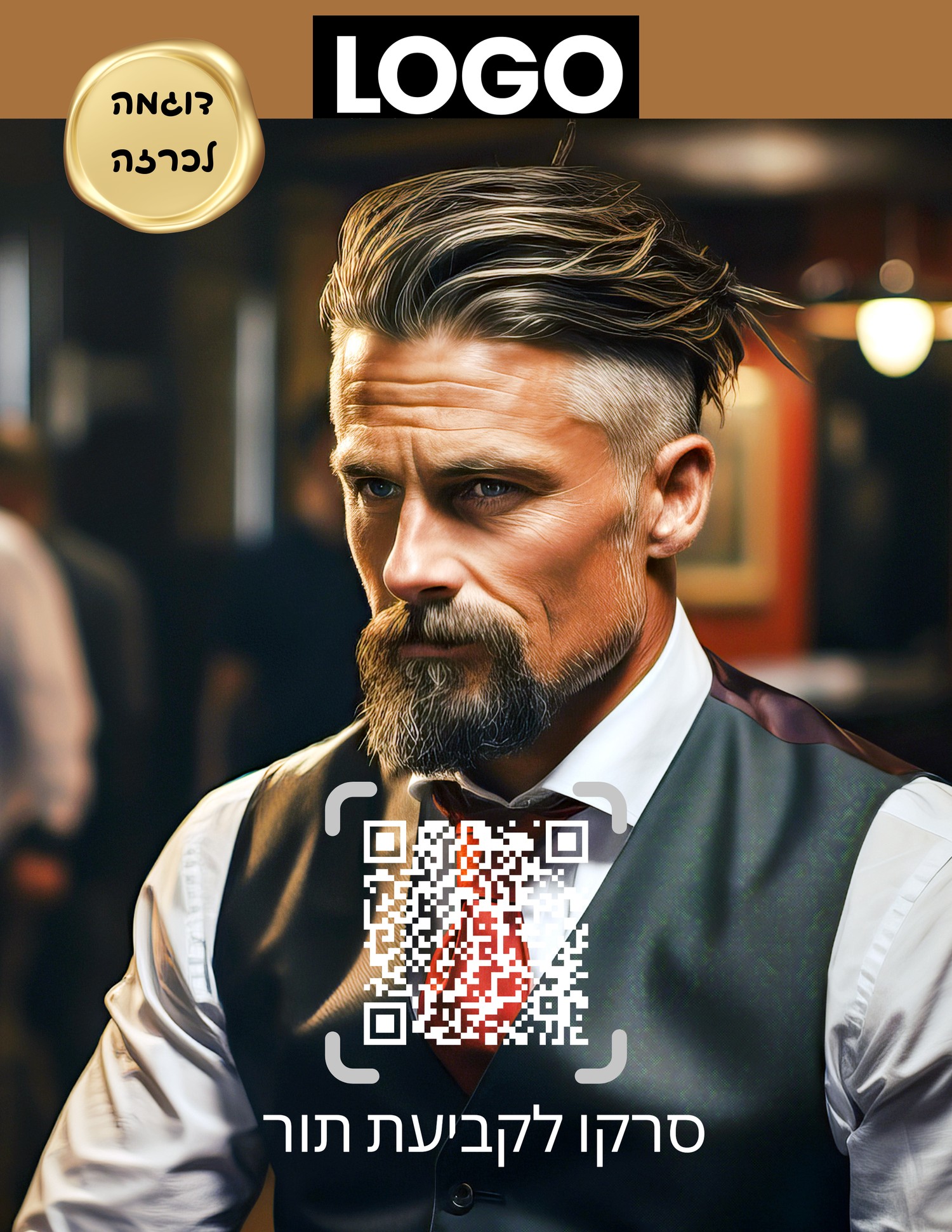 דוגמה לכרזת QR מעוצבת שהעסק מקבל